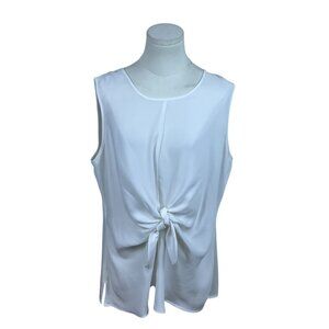 Liz Claiborne Womens White Sleeveless Top With Front Tie Detail Size L